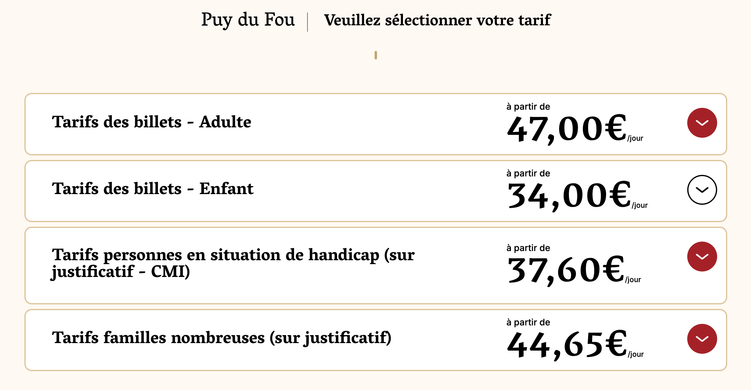 Tarifs Puy du Fou 2026