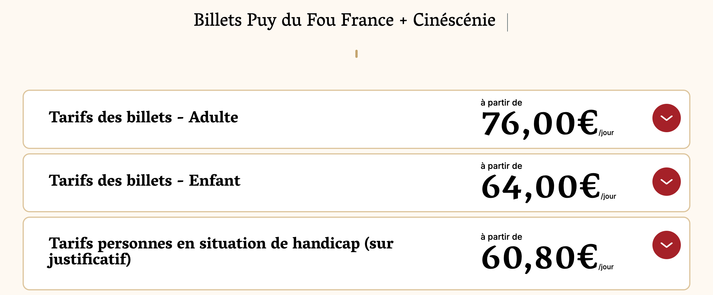 Tarifs Puy du Fou + Cinéscénie 2026